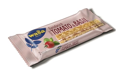 Wasa Knäckebrot Sandwich Tomato & Basil 40g I Knäckebrot-Snack aus Weizenmehl mit einer Füllung aus Käse, Getrockneten Tomaten & Basilikum, je 2 Sticks, Perfekt für unterwegs