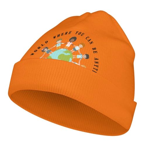 Unity Day - in A World Be Kind Kids Earth Anti Bullying Orange Kids Beanie Hat for for Girls Boys Children Cap Winter Knitted Chemo Cancer Headwear Accessories Gifts Decoration
