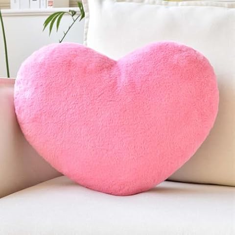 XVTRU Heart Pillow, Soft Peach Pink Heart Shaped Pillow, Cute Faux Rabbit Fur Room Decorative Throw Pillow, 19.6"x15.7" Heart Plush Cushion for Couch Bed Kid Girls Women Valentine's Day Gift Cover