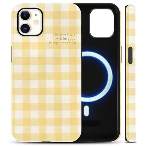 Coque iPhone 11 jaune vichy antichoc MagSafe fine en polycarbonate rigide