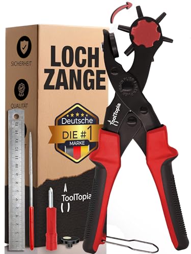 Lochzange für Leder [KOMPLETTSET], Locheisen | Lochstanzer als Leder Werkzeug, Papier, Gürtel Locher, oder Lochstanze für Stoff, Biothane, Kunstleder etc. Hole Puncher mit Komforthebel