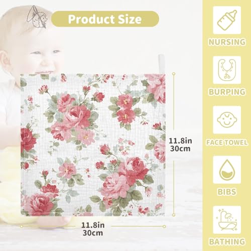 Image of Bolaz Baby Gauze Towels for Kids Soft Handkerchief Newborn 100% Cotton Cherry Blossoms Absorbent 12x12 Inch 3 Pack