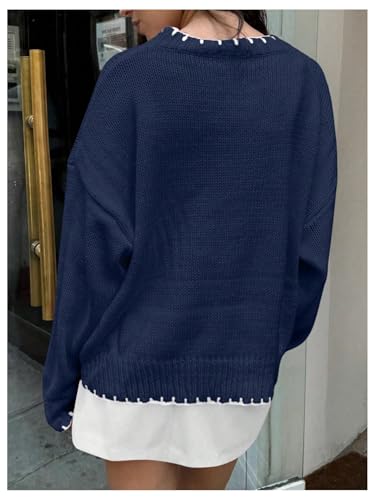 Women's Bow Graphic Long Sleeve Knitted Sweater Round Neck Drop Shoulder Pullover Sweaters4