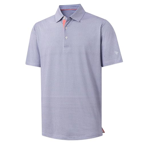 Image of M MAELREG Mens Golf Shirt Short Sleeve Dry Fit Print Moisture Wicking Performance Patterns Collared Polo Shirt