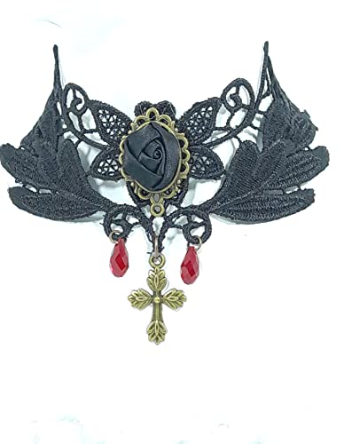 Vintage Choker Lace Necklace Austrian Unique Crystals Punk Party Gothic Retro Gear Black Day Collar Lace For Women Girl Halloween Party Gift 13"+2" (Birdcross) #TOP2