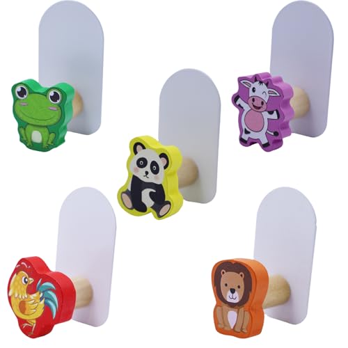 GDJIAJT Lot de 5 crochets adhésifs pour enfants - En bois - Sans perçage - Pour chambre d'enfant