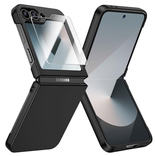 Doeshine Funda para Samsung Galaxy Z Flip 7 FE/Z Flip 6 Ultra Delgada, [Protector de Pantalla Incorporado], Dura PC, Anti-Arañazos Antigolpes Protectora Carcasa para Z Flip 7 FE/Z Flip 6 5G (Negro)