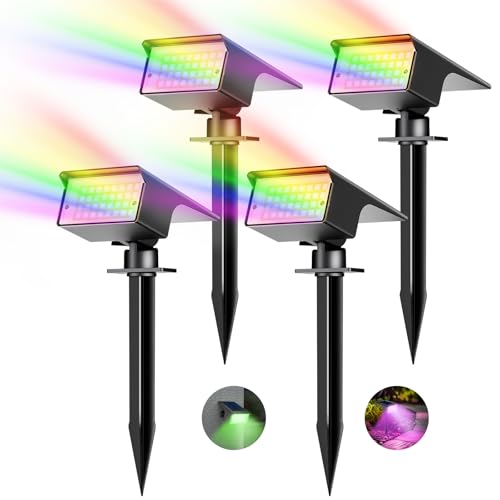 kolpop [4 Stück/ 7 RGB Bunt Solarlampen für Außen, IP65 Wasserdicht Solar Strahler, 800LM Außenleuchte, 2 in 1 Montage, Dusk to Dawn Solarleuchten...