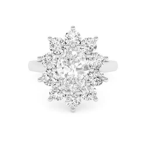 SAVEARTH DIAMONDS Halo Floral Style, 0.85 Ctw to 3.50 Ctw Oval And Round Lab Created Moissanite Engagement Ring For Women 10K / 14K Solid Gold or 925 Sterling Silver | VVS1 Quality