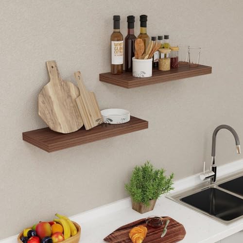 Image of Aries Wooden Floating Wall Shelf| Wall Rack Shelf | Wall Mount for Living Room, Bedroom, Kitchen (Set of 4, Walnut Finish, XX-Large (24inches))