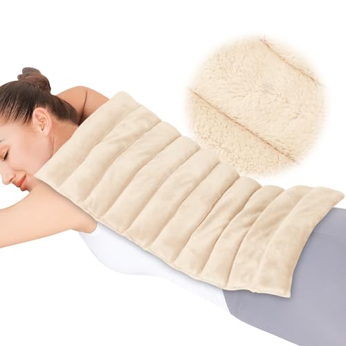 Image of REVIX Extra Large Microwavable Heating Pad for Back Comfort, Weighted Moist Heat Wrap with Flaxseed and Clay Beads, Reusable Hot and Cold Care for Neck, Shoulders, and Muscles, Beige