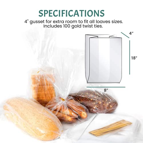 Reusable Plastic Bread Bags For Homemade Bread - 100 Pack Clear Bread Bag With Ties For An Airtight Moisture-Free Preservation And Storage- Bread Loaf Bags For Home Bakers And Bakery Owners #TOP3