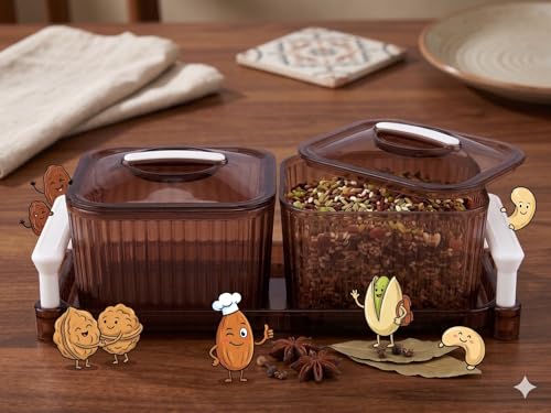 Image of Dry Fruit Container Serving Tray Set | 600 ML Each | Multipurpose Plastic Serving Set | Premium Design | BPA Free | Food Grade | Air-Tight Lid | Snack Organizer Tray | Multicolor