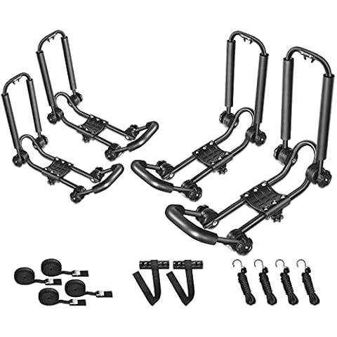 DrSportsUSA Fold Down J Bar Kayak Rack Designed mounts to virtually All crossbars and Load Bars Double Folding J Bar Car Roof Carrier for Kayak Canoe Surf Board and SUP Paddle Boat (2Pair) Cover