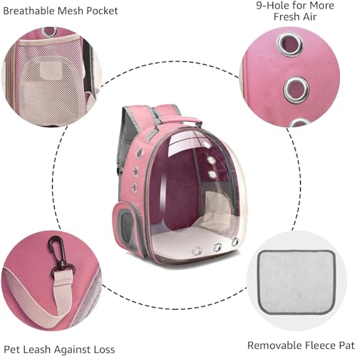 Image of The Pets Company Transparent Capsule Breathable Airline-Approved, Ventilate Carrier Backpack for Travel, Hiking and Outdoor for Cats & Kittens - Pink