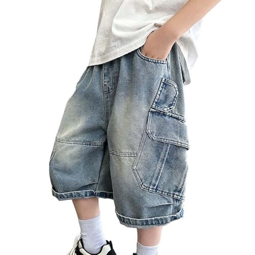Short cargo décontracté d'été en jean pour adolescent avec taille élastique