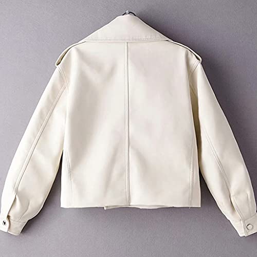 Straw Spring Fashion Retro Lapel Long Sleeve Short Pu Leather Washed Solid Color Leather Jacket (Color : A, Size : Medium) #TOP3