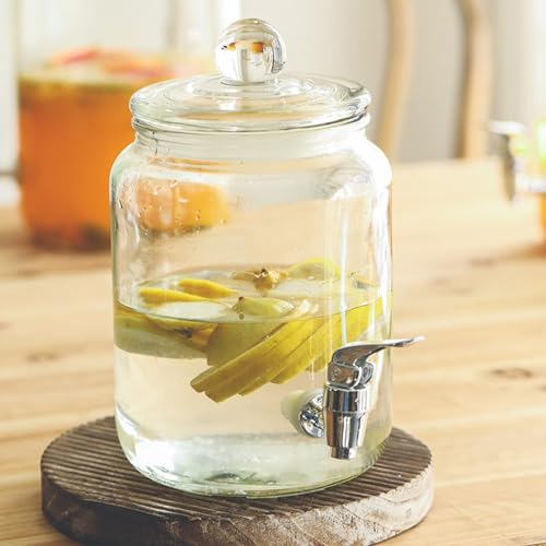 RUZWSJPE 2L/3L/5L Glass Drink Dispenser Iced Juice Lemonade Dispenser with Lids Fruit Teapot Bucket for Summer Outdoor Party Juice Kombucha(5L)