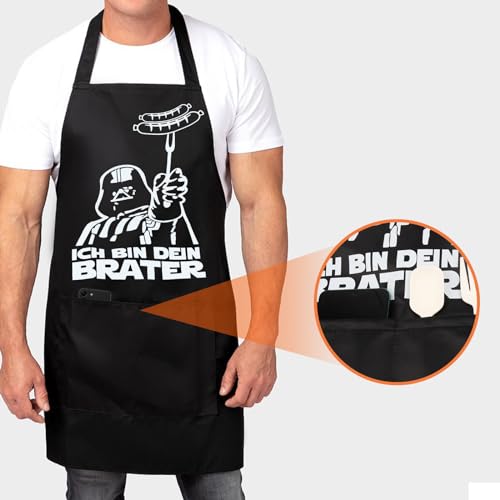 MOKIDO Star Wars Schürze, 95cm Große Männer Schürze mit 2 Taschen, Lustige Neuheit Kochen Grillen BBQ Schürzen, Grillschürze für Männer, Wasserdicht Küchenschürze für Kochen Backen Grillen