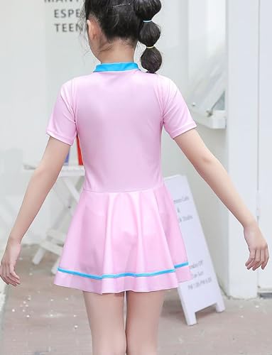 SEAUR Girls One Piece Swimsuit Kids Short Sleeve Zipper Swimsuit Girls Bathing Suit Rash Guard Sun Protection Modest Swimwear3