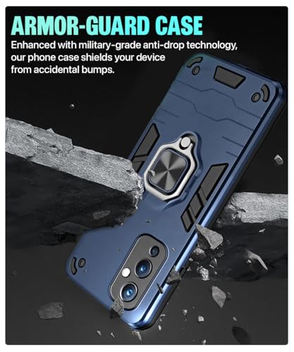 Image of WOW IMAGINE Shock Proof Back Case Mobile Cover for 1+ OnePlus 9 5G | Back Cover Case (Tough Armor | Hybrid PC + TPU | Ring Holder & in-Built Kickstand | Blue)