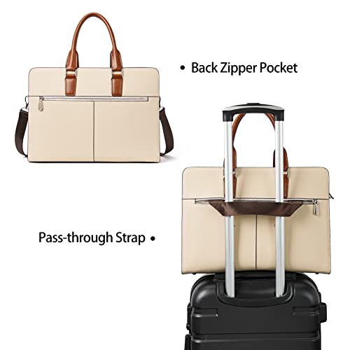 BOSTANTEN Women Genuine Leather Briefcase Tote Business Vintage Handbag 15.6" Laptop Shoulder Bag Brown3