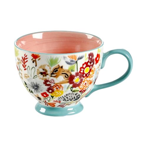 Huajian - Taza de cerámica pintada a mano creativa americana de 450 ml, apta para microondas y cereales de gran capacidad Huajian - Taza de cerámica pintada a mano creativa americana de 450 ml, apta para microondas y cereales de gran capacidad
