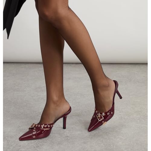 Image of Dsevht Black Kitten Heels for Women Pointed Closed Toe Dressy Bow Heel Vintage Heeled Mules Sexy Pointy Studded Slip on Stiletto Pump Shoes
