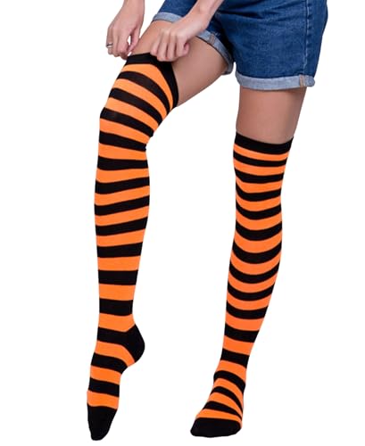 Image of Womens Thigh High Socks Athletic Stripe Cute Colorful Over the Knee High Sock Colorful Long Tube Sock