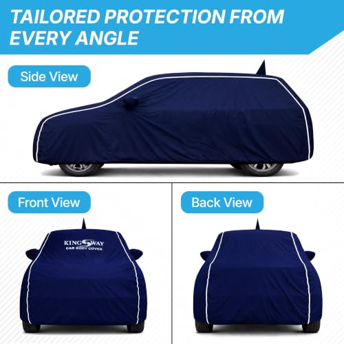 Image of KINGSWAY Super Waterproof Car Cover Only with Duster (Year 2026 Onwards - All Model) | Mirror and Antenna Pockets | All Weather Car Body Cover with Silver Piping | Blue