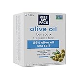 Kiss My Face Olive Oil Fragrance Free Bar Soap, Moisturizing Bar Soap, Cruelty Free Vegan Soap, Palm Oil Free, 4 Oz - 3 Count (Pack of 1)