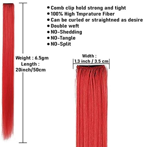 Image of Reusable Coloured Hair Streaks Extensions For Women Hair Coloured Hair Extension For Girls Set of 2 Pcs (Red)