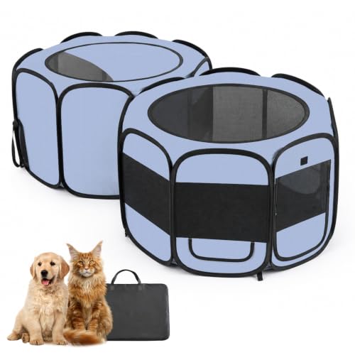 Image of Portable 2-in-1 Dog Cat Playpen with Sunshade Room, No Assembly Need