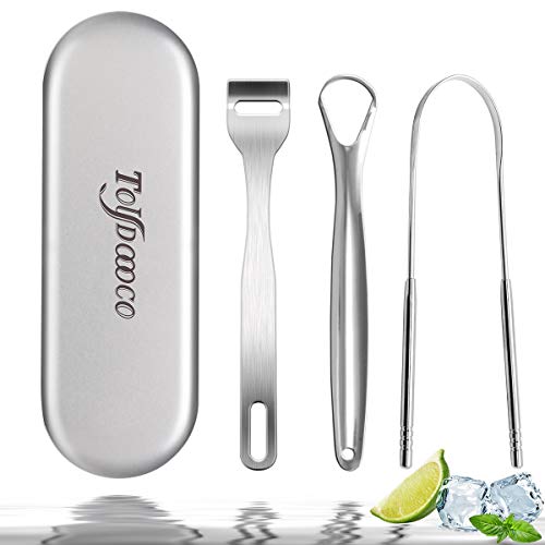 Toydoooco Tongue Scraper Stainless Steel - Tongue Cleaner Food Grade Steel Rust Protection Metal Dental Scraper with Handy Carrying Store Case for Fresh Breath