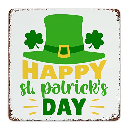 CowkissSign Letrero de pared de metal para el día de San Patricio, con texto en inglés "Happy St. Patrick's Day", con texto en inglés "Lucky Vibes", para el porche delantero, 10 x 10 pulgadas