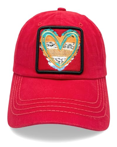 Infinite Hats Men Women Baseball Cap Funny Vintage Distressed Embroidered Patch Hat (US Alpha One Size Red (Heart))