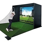 Golf Simulator Enclosure Kit with Premium HD Impact Screen, Full Safety Padding & Blackout Curtain, Home Golf Sim Setup Compatible with Launch Monitors, Indoor Cage Net Golfing Accessories (10 x 8 ft)