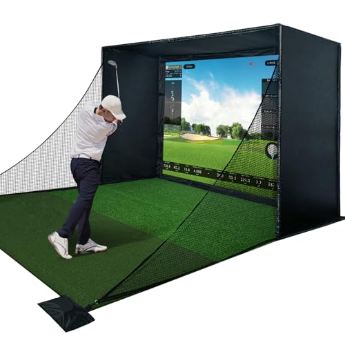 Golf Simulator Enclosure Kit with Premium HD Impact Screen, Full Safety Padding & Blackout Curtain, Home Golf Sim Setup Compatible with Launch Monitors, Indoor Cage Net Golfing Accessories (10 x 8 ft)
