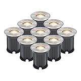 HOFTRONIC - 9er Maisy Terrassen Einbaustrahler GU10 Edelstahl Rund 5 Watt 400 Lumen Boden Licht 2700K Extra Warmweiß LED Einbauleuchte IP67 Wasserdicht - Dimmbarer Bodeneinbauleuchte außen