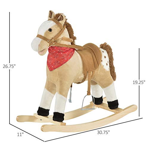 Qaba Kids Plush Ride-On Rocking Horse Toy Cowboy Rocker With Fun Realistic Sounds For Child 3-6 Years Old, Beige #TOP2