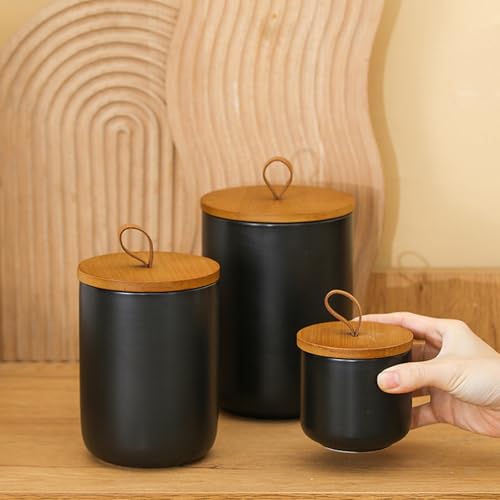 Modern Ceramic Jar with Lid Sugar Bowl Coffee Canister Food Storage Jar for Coffee Beans,Sugar,Tea,Spices,ect. (Black 9.15oz/260ml) - Image 4