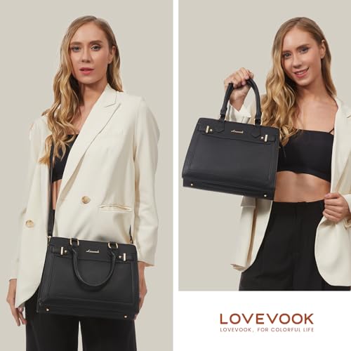 Image of LOVEVOOK Purses and Handbags for Women, Tote Shoulder Bag Satchel Black Purse and PU Leather Top Handle for ladies