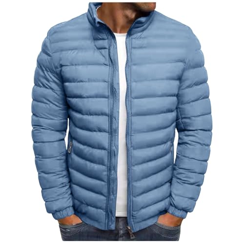 UHouse Winterjacke Herren Steppjacke ohne Kapuze Leichte Daunenjacke Wandern Übergangsjacke Herbst Winter Jacke Bequeme Softshelljacke Outdoor Puffer Jacken Einfarbig Baumwolle Bomberjacke Hellblau L