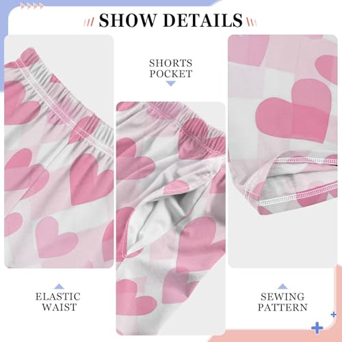 Pajama Bottoms, Hearts Gingham Pajamas Pant Sleep Long Pants Lounge Wear Elastic Waist Sleepwear PJS4