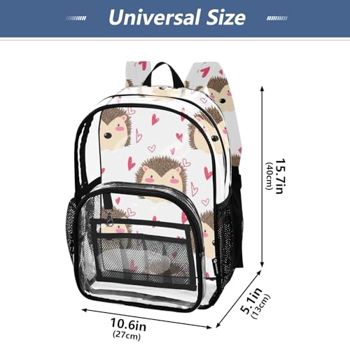 Clear Bag for Women Travel Boys Backpacks for Girls Large Plastic Approved Bag Cute Hedgehogs Pink Hearts4