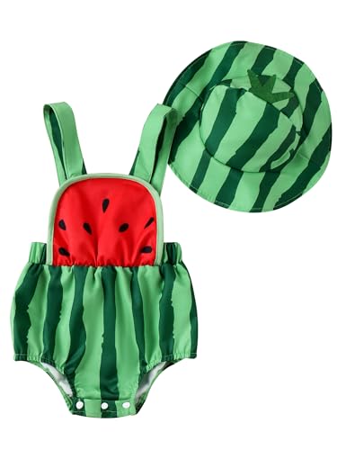 Newborn Infant Baby Girl Boy Summer Outfits Romper Fruit Watermelon Toddler Bodysuit Headband/Hat Clothes