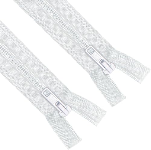Image of ANPURZII 2PCS #5 25 Inch White Separating Jacket Zippers for Sewing Coats, Molded Plastic Bulk Zippers(White 25 inch 2PCS)