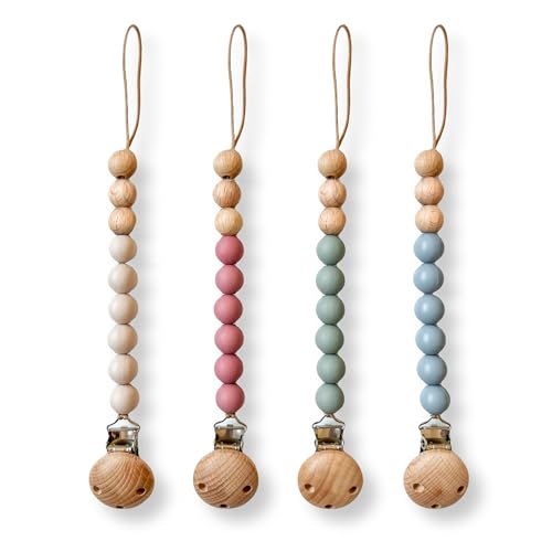 Image of Hippypotamus Pacifier Clips - Silicone Holder for Baby’s Binky & Teething Toys - Set of 4 (Sand/Rose/Sage/Stone)