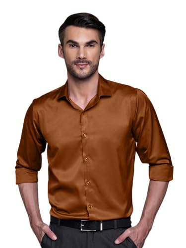 Image of IndoPrimo Men's Satin Shirt with Spread Collar Neck Line Solid Pattern Full Sleeves Regular Fit Western Style and Standard Length