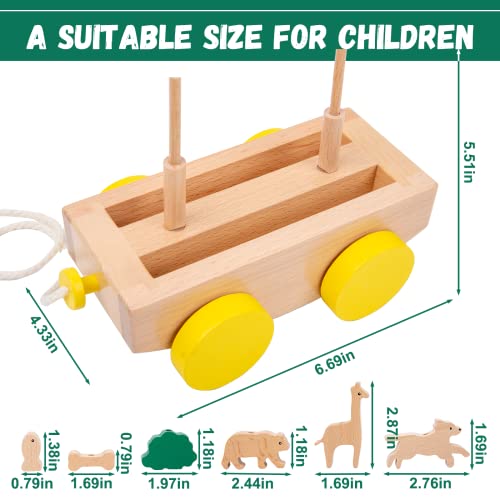 Image of Adena Montessori Wooden Pull Long Trailer Toys - Wooden Pull Car Interactive Animal Towing Toy for Kids 1-3 Years Old Cognitive Development